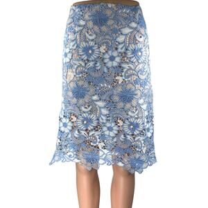 Glamorous Light Blue Floral Lace Embroidered Zipper Knee Length Pencil Skirt M
